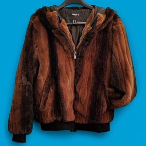 Forever 21 Brown & Dark Brown Faux Fur Hooded Jacket